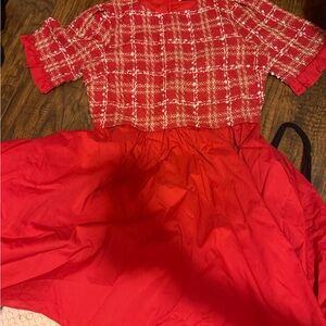 English Factory Red Tweed Two-Piece Set with White Accent